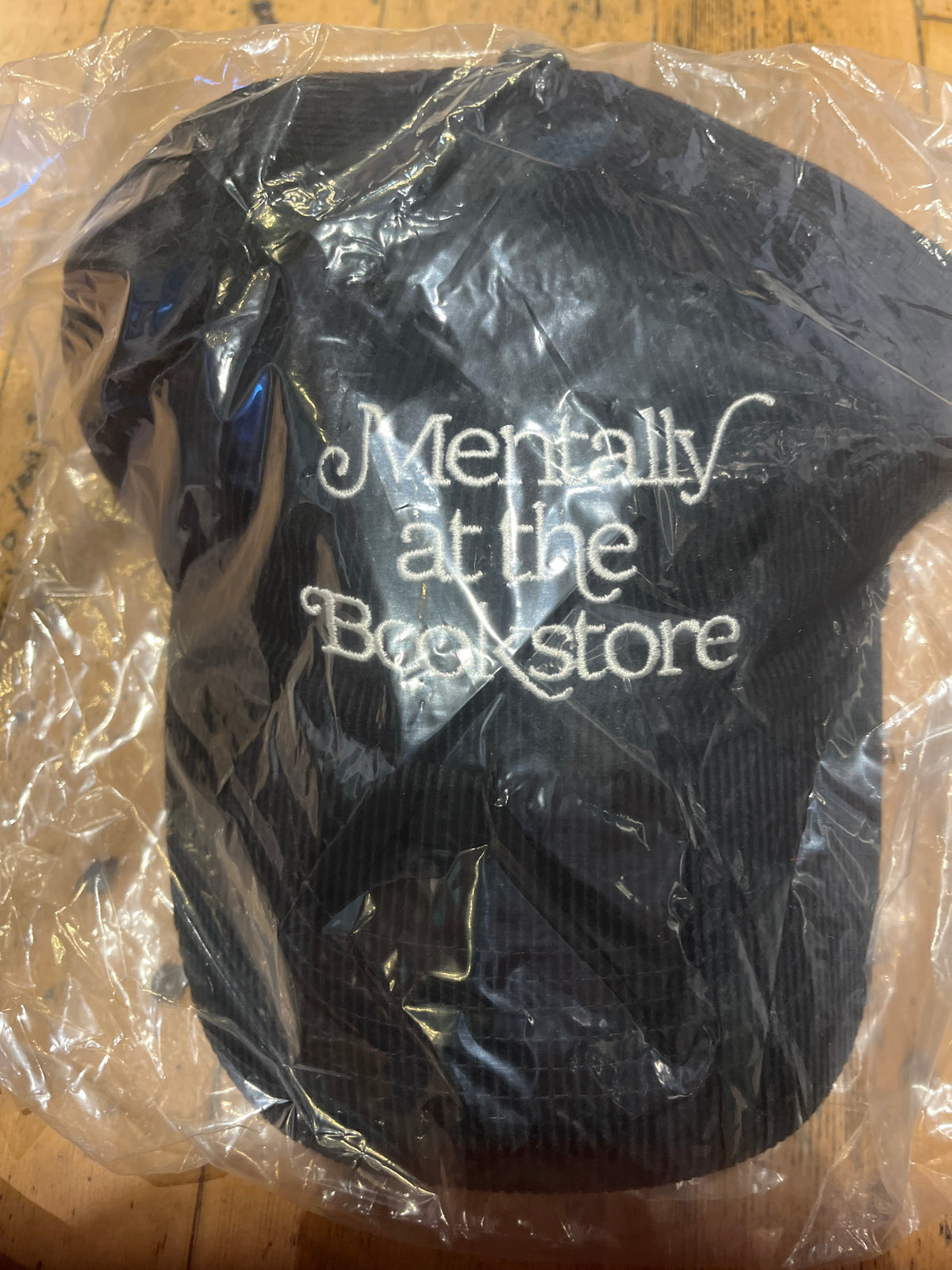 Mentally at the Bookstore Hat: 100% Cotton Corduroy Baseball Cap, Adjustable Brass Metal Buckle Closure, Black