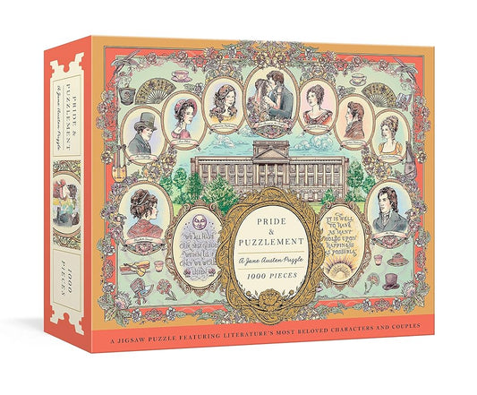 Pride and Puzzlement: A Jane Austen Puzzle: A 1000-Piece Jigsaw Puzzle Featuring Literature's Most Beloved Characters and Couples: Jigsaw Puzzles for Adults cover image