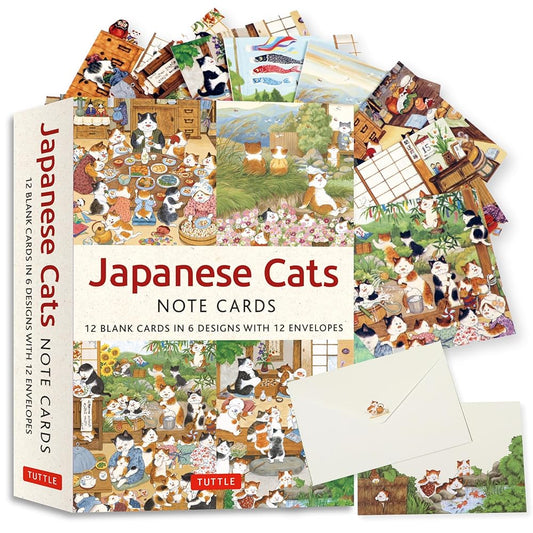 Japanese Cats - 12 Blank Note Cards: In 6 Original Illustrations by Setsu Broderick with 12 Envelopes in a Keepsake Box cover image